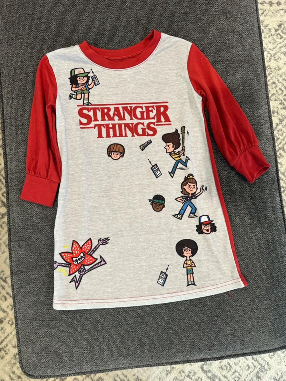 Netflix Stranger Things Red Sleeve Heather Gray Kids Long Sleeve Tee